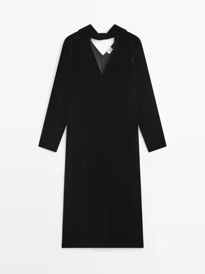 Massimo Dutti Vestido Largo Terciopelo Cuello Lazada In Black