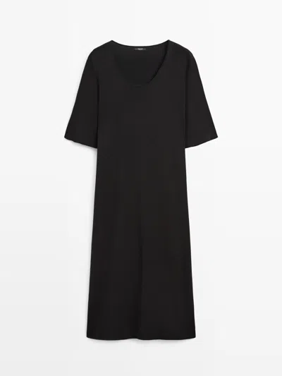 Massimo Dutti Vestido Midi Detalle Mangas In Black