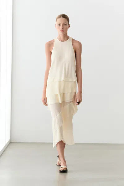 Massimo Dutti Vestido Midi Fluido Com Folhos In Brown