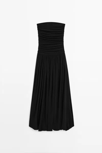 Massimo Dutti Vestido Midi Globo Palabra De Honor In Black