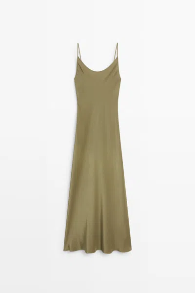 Massimo Dutti Vestido Midi Lencero De Tirantes In Verde