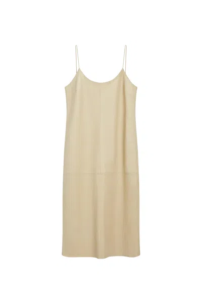 Massimo Dutti Vestido Midi Piel Napa In Nude