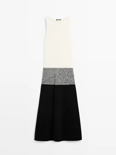 Massimo Dutti Vestido Midi Punto Contraste 100% Algodón In Multi