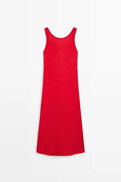 Massimo Dutti Vestido Midi Tirantes Escote Espalda Lino In Red