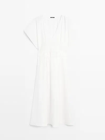 Massimo Dutti Vestido Midi Vuelo Popelín In White