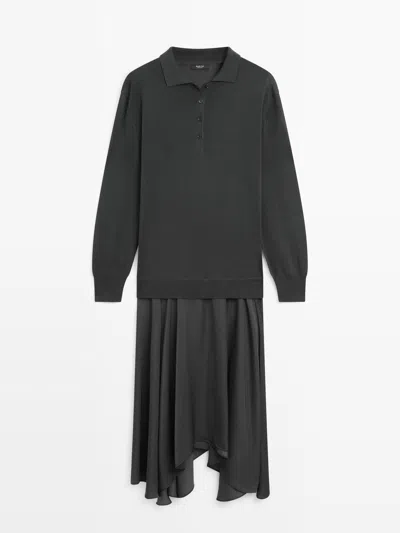 Massimo Dutti Vestido Polo De Malha Combinado In Black