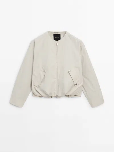 Massimo Dutti Voluminous Bomber Jacket With Pockets In Beige