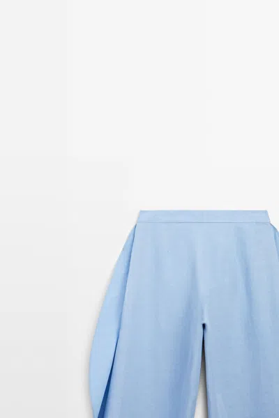 Massimo Dutti Voluminous Flowing Linen Blend Pants In Blue