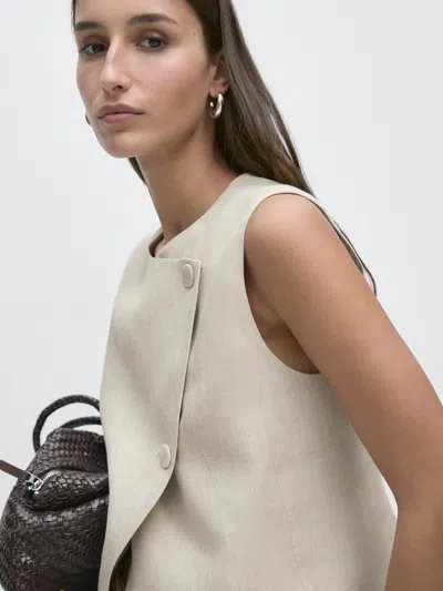 Massimo Dutti Waistcoat With Side Button Detail In Black