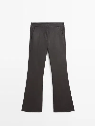 Massimo Dutti Waxed Flare Fit Trousers In Pink