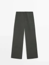 MASSIMO DUTTI LINEN BLEND WIDE-LEG TROUSERS