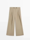 Massimo Dutti Wide-leg Trousers With Dart Details In Beige