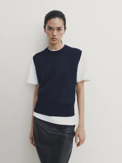 Massimo Dutti Weste Aus Punto-milano-gewebe In Navy Blue