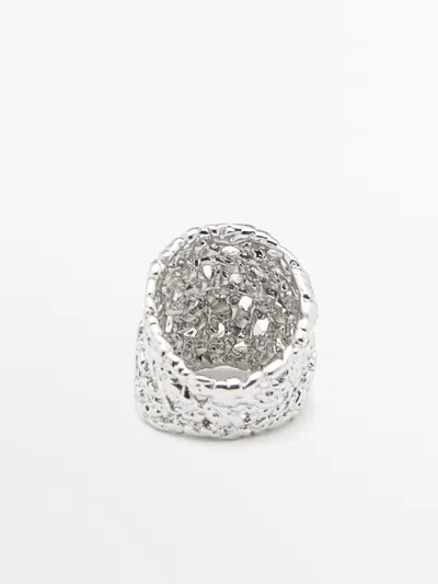 Massimo Dutti Wide Braided Ring In Metallic