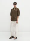 Massimo Dutti Baumwollhemd Im Wide-fit In Khaki