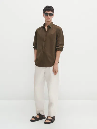 Massimo Dutti Baumwollhemd Im Wide-fit In Khaki