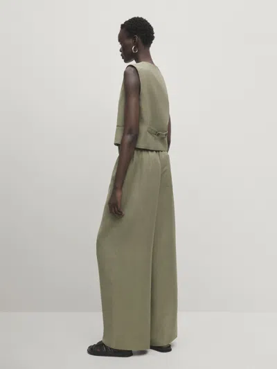 Massimo Dutti Hose Weit Stretchbund In Helles Khaki
