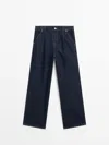 Massimo Dutti Wide-leg Jogger Jeans In Dark Blue