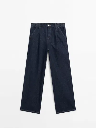 Massimo Dutti Wide-leg Jogger Jeans In Dark Blue