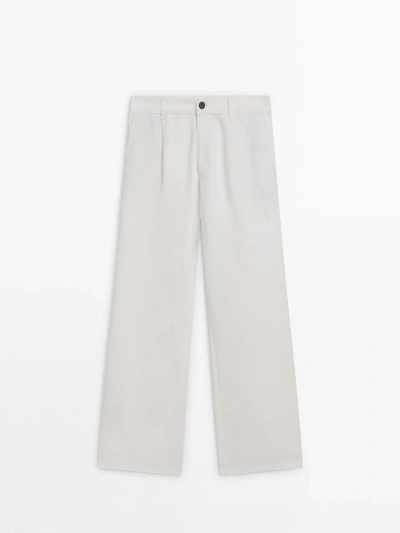 Massimo Dutti Wide-leg Joggers In Cream