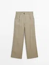 Massimo Dutti Wide-leg Linen Trousers In Mole Brown