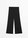 Massimo Dutti Wide-leg Low-rise Straight-fit Trousers In Black