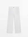 Massimo Dutti Wide-leg Low-rise Straight-fit Trousers In Cream