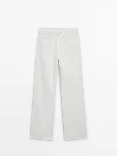 Massimo Dutti Wide-leg Mid-rise Jeans In Cream