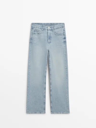 Massimo Dutti Wide-leg Mid-rise Jeans In Light Blue
