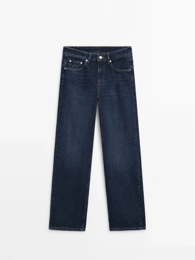Massimo Dutti Wide-leg Mid-rise Jeans In Medium Blue
