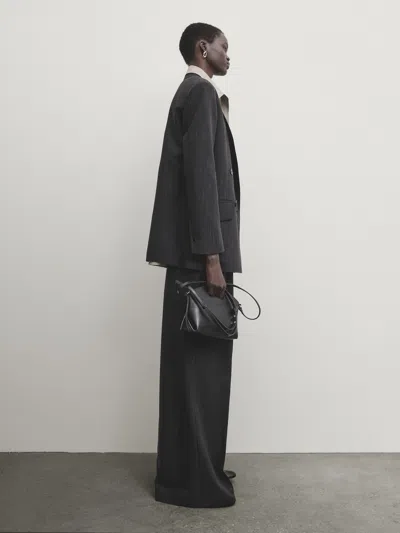 Massimo Dutti Nadelstreifenhose Wide-leg In Schwarz