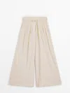 Massimo Dutti Wide-leg Satin Trousers With Pleats In Peach