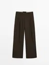 Massimo Dutti Wide-leg Trousers With Darts In Cream