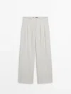 Massimo Dutti Wide-leg Trousers With Darts In Ivory