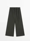 Massimo Dutti Wide-leg Trousers With Elastic Waistband In Green