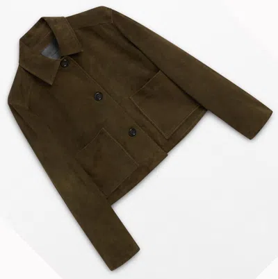 Pre-owned Massimo Dutti Woman Suede Jacket With Buttons Green Xs-l 4729/859