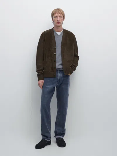 Massimo Dutti Wool And Leather Blend Knit Cardigan In Brown