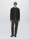 Massimo Dutti Wool And Suede Leather Blend Bomber Jacket In Black