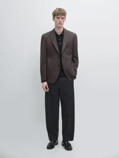 Massimo Dutti Wool Blazer In Brown