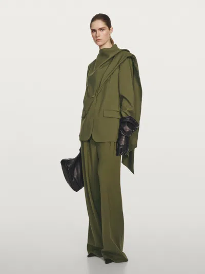 Massimo Dutti Wool Blazer With Scarf In Green