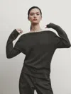 Massimo Dutti Strickpullover Aus Wollmischgewebe Mit Bateau-ausschnitt In Dark Green