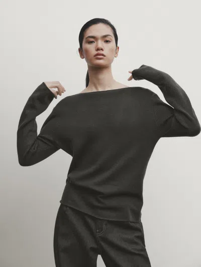 Massimo Dutti Strickpullover Aus Wollmischgewebe Mit Bateau-ausschnitt In Dark Green
