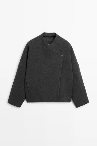 Massimo Dutti Casaco Bomber Em Mistura De Lã In Cinzento