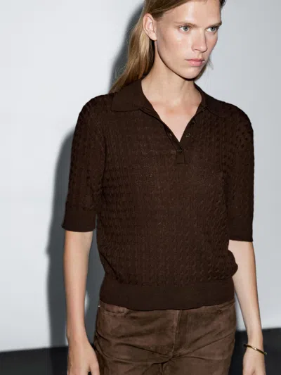 Massimo Dutti Wool Blend Cable In Brown