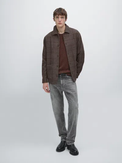 Massimo Dutti Wool Blend Check Overshirt In Brown