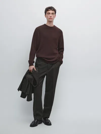 Massimo Dutti Wool Blend Crew Neck Knit Sweater In Black