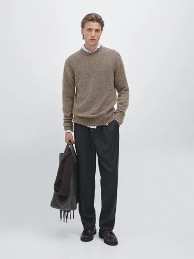 Massimo Dutti Wool Blend Crew Neck Knit Sweater In Brown