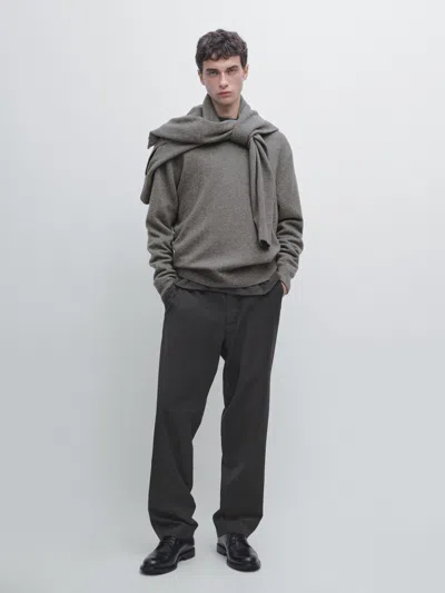 Massimo Dutti Wool Blend Crew Neck Knit Sweater In Gray