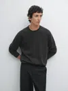 Massimo Dutti Wool Blend Crew Neck Sweater In Black