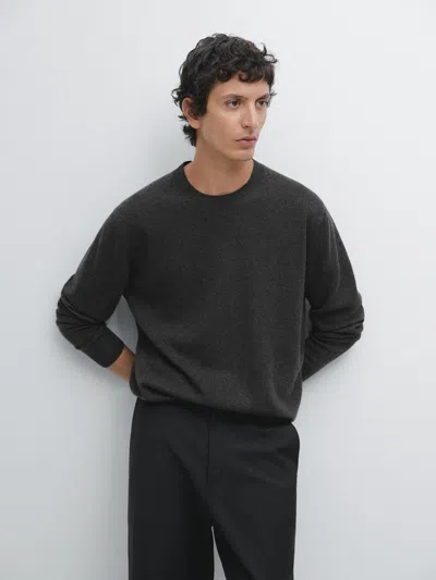 Massimo Dutti Wool Blend Crew Neck Sweater In Black